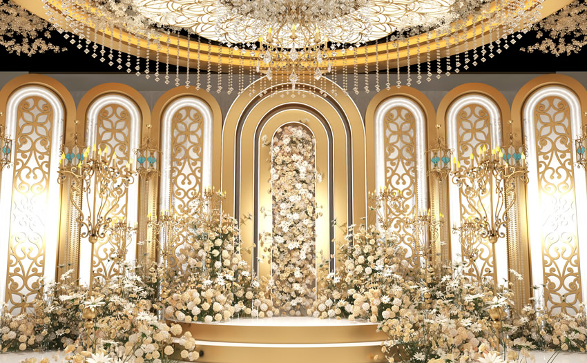 小金香槟色调婚礼堂效果展示